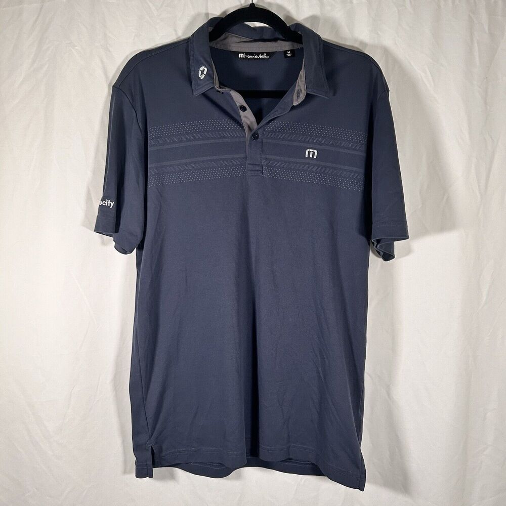 Travis Mathew Polo Shirt Men's Medium Blue Short Sleeve Collared Cotton Blend